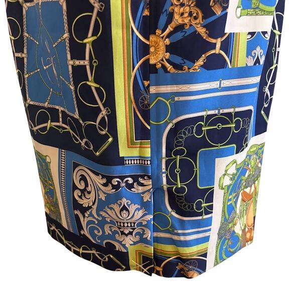 J. McLaughlin Belinda Dres Blue Multi‎ Heraldic Patchwork Pattern Size 6 NWOT - Picture 3 of 8